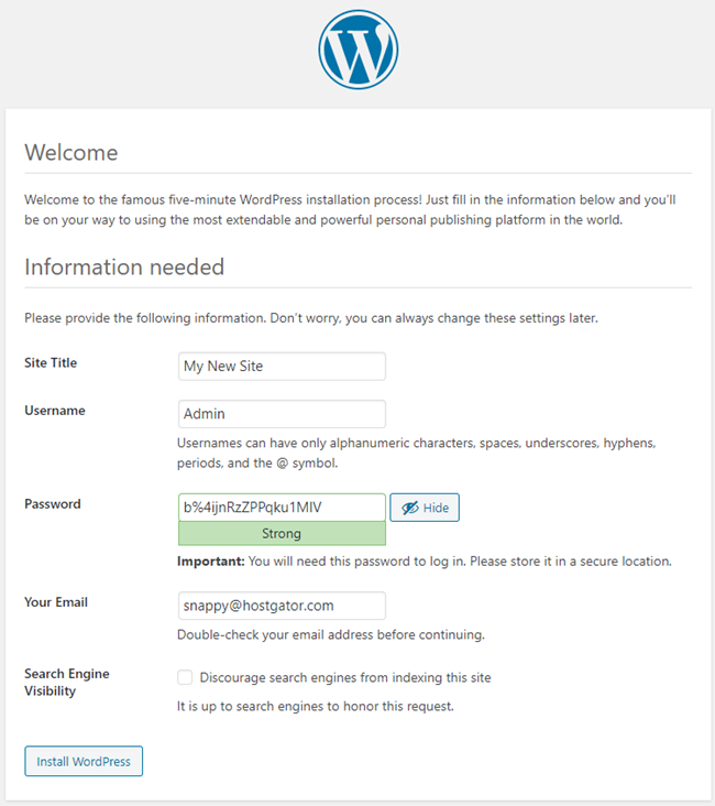 wordpress installation